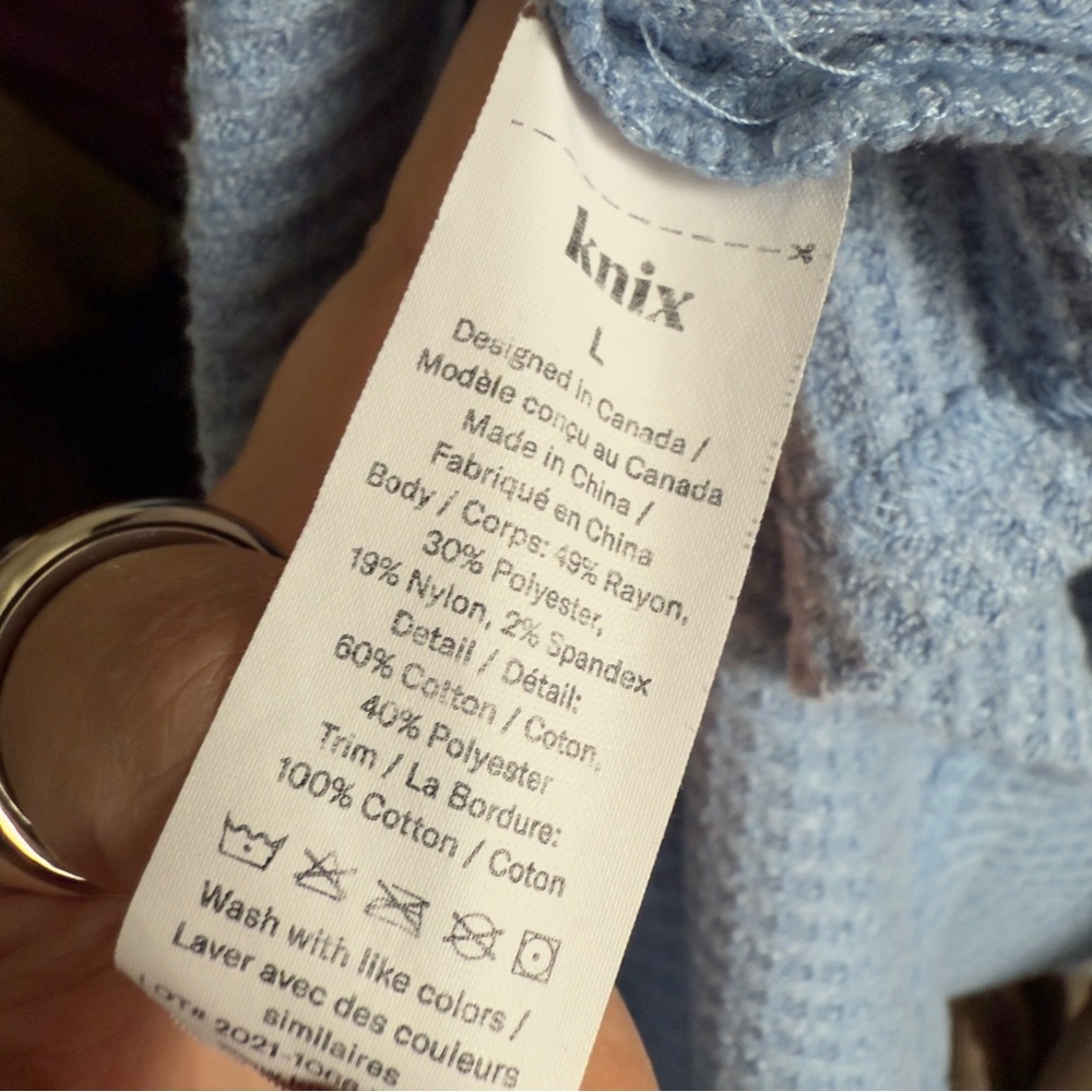 225. Knix Waffle Knit Henley Long Sleeve Top Blue – Size L - Picture 3 of 8